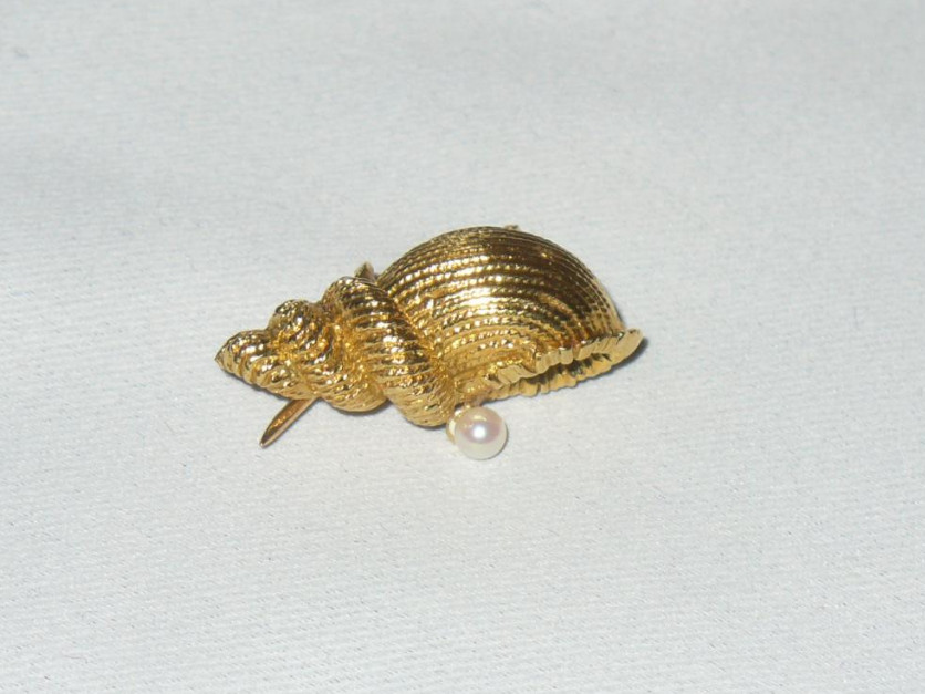 Gold And Pearl Brooch, Decoration It Shell / Conch, Epoque 1900-photo-2