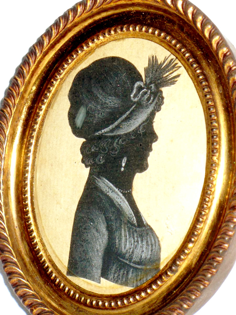 Miniature d'époque Directoire , Profil En Noir , Gouache XIXe , Portrait De Femme -photo-2
