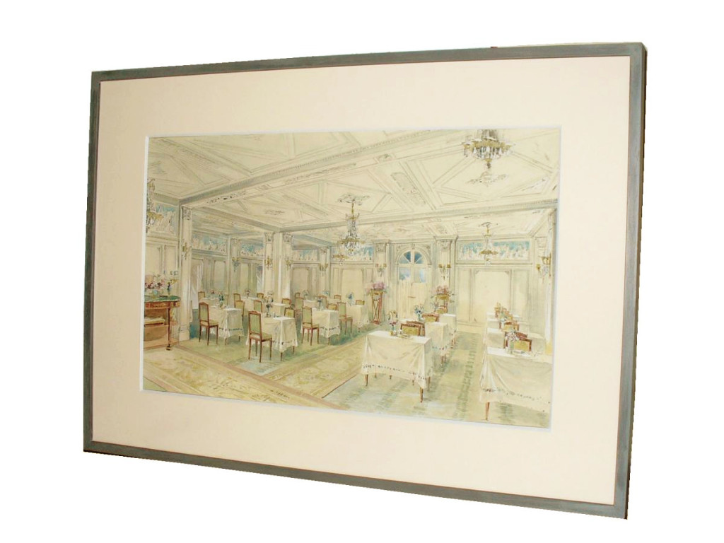 Projet d'Architecture De Décoration 1910 , Interieur De Restaurant , Aquarelle Encadrée .