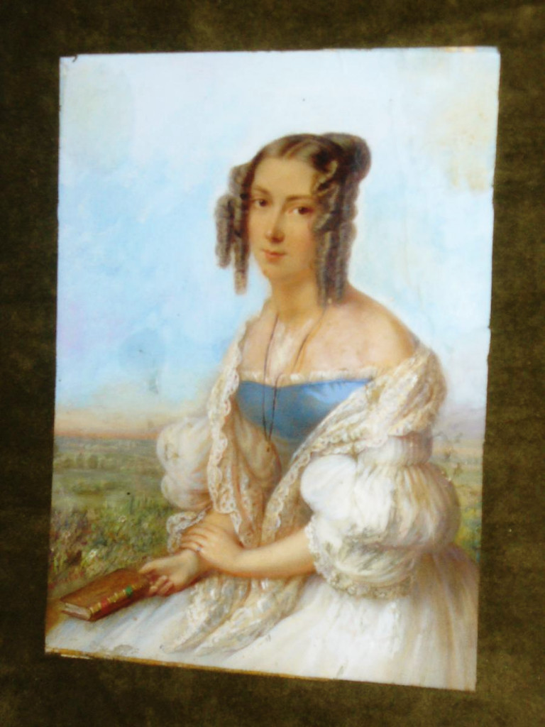 Great Miniature Gouache Potrait Elegante Around 1835 Signed By Jean Baptiste Vanacker-photo-2