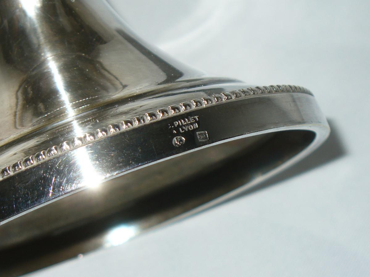 Paire De Compotiers En Metal Argenté 1900, Qualité Hoteliere , Decor Frises De Perles , Coupes-photo-2