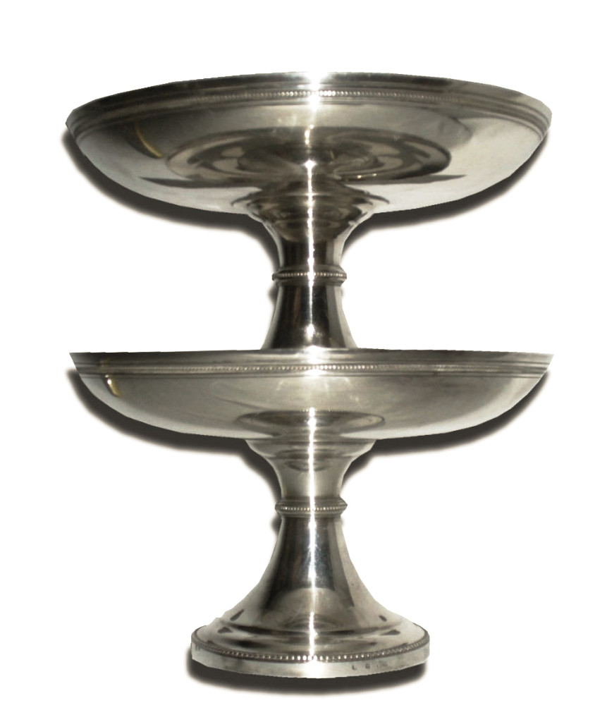 Pair Of Silver Metal Comports In 1900, Quality Hotelliere, Decor Strips Beads, Cups-photo-3