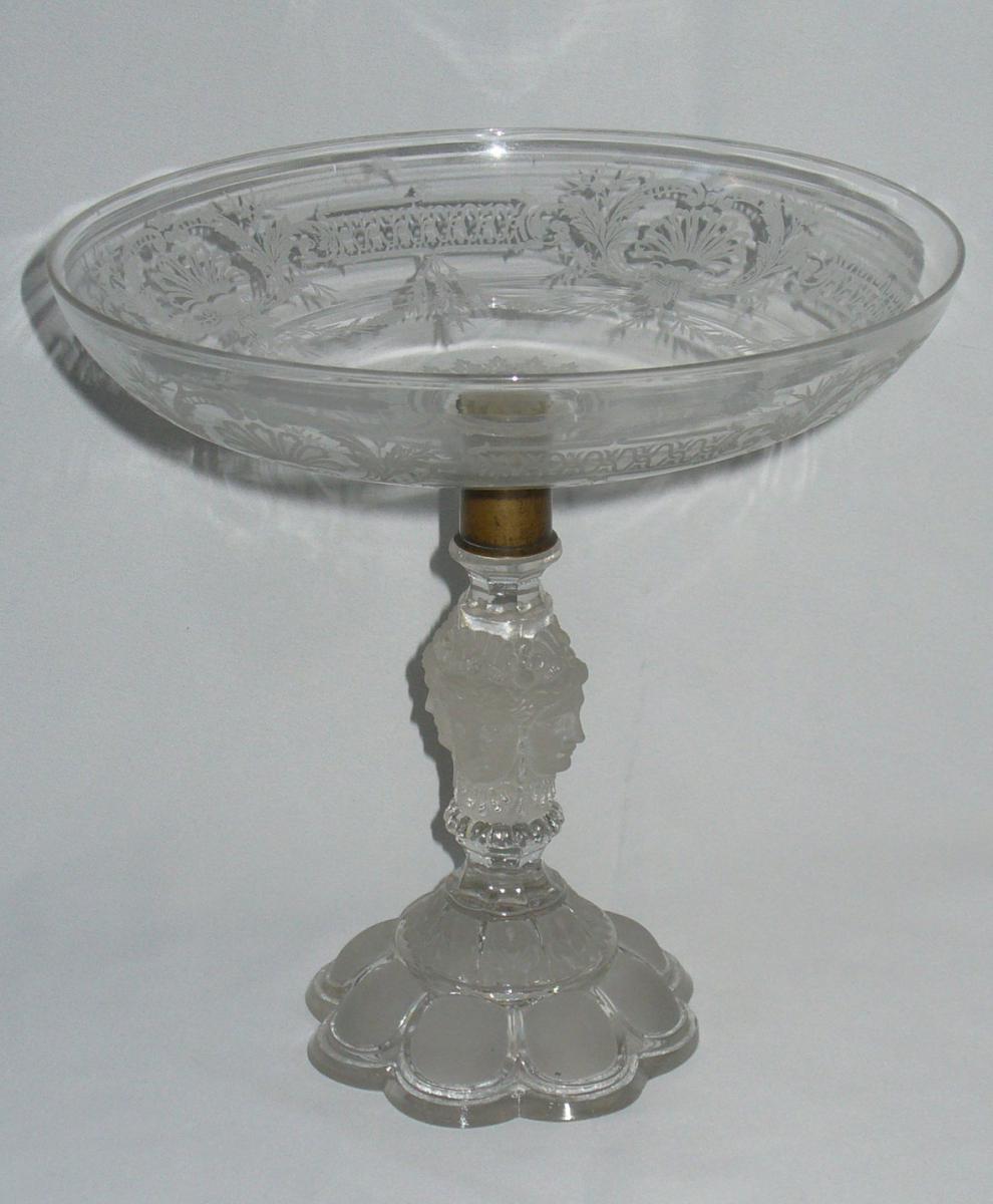 Large Fruit Bowl Cup Engraved Crystal Baccarat, Poli / Frosted Nineteenth, Masks