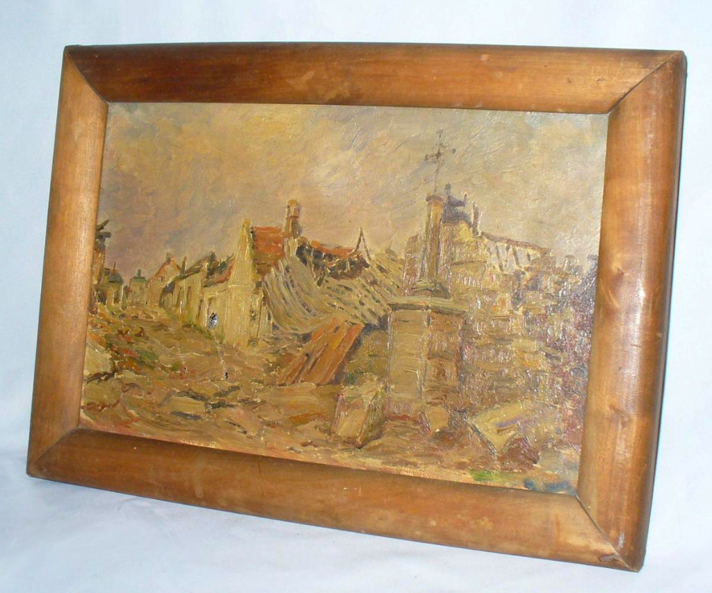 Oil On Canvas, Bombardment Scene, Early 20th Century, World War I, Ww1