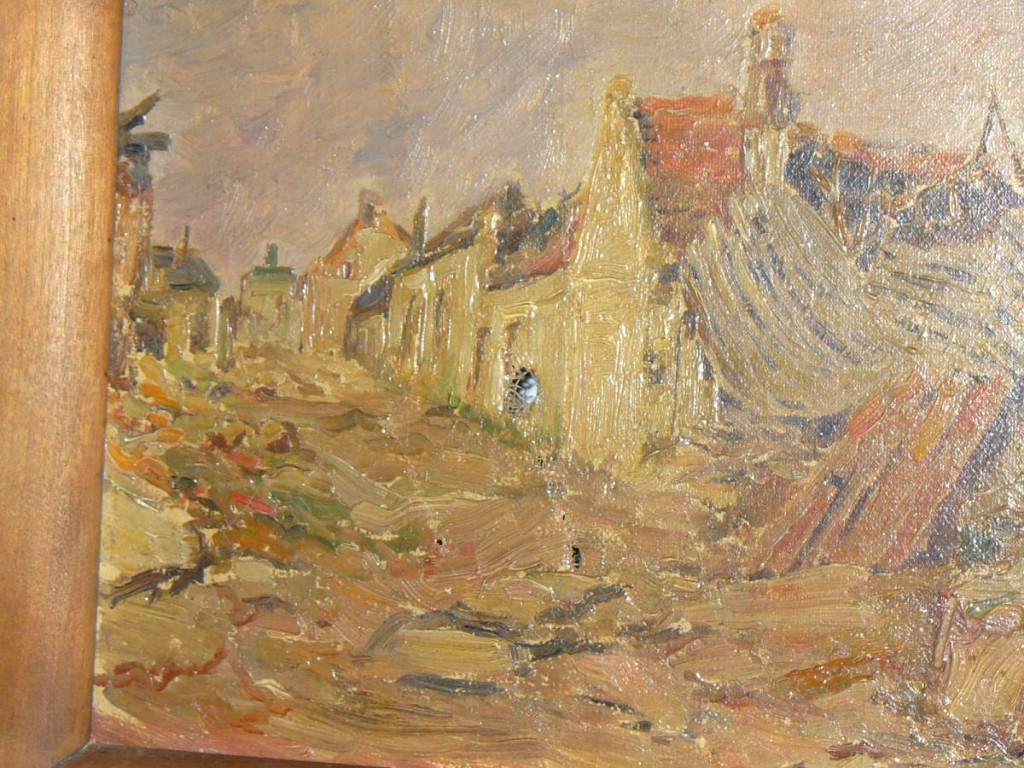 Oil On Canvas, Bombardment Scene, Early 20th Century, World War I, Ww1-photo-3