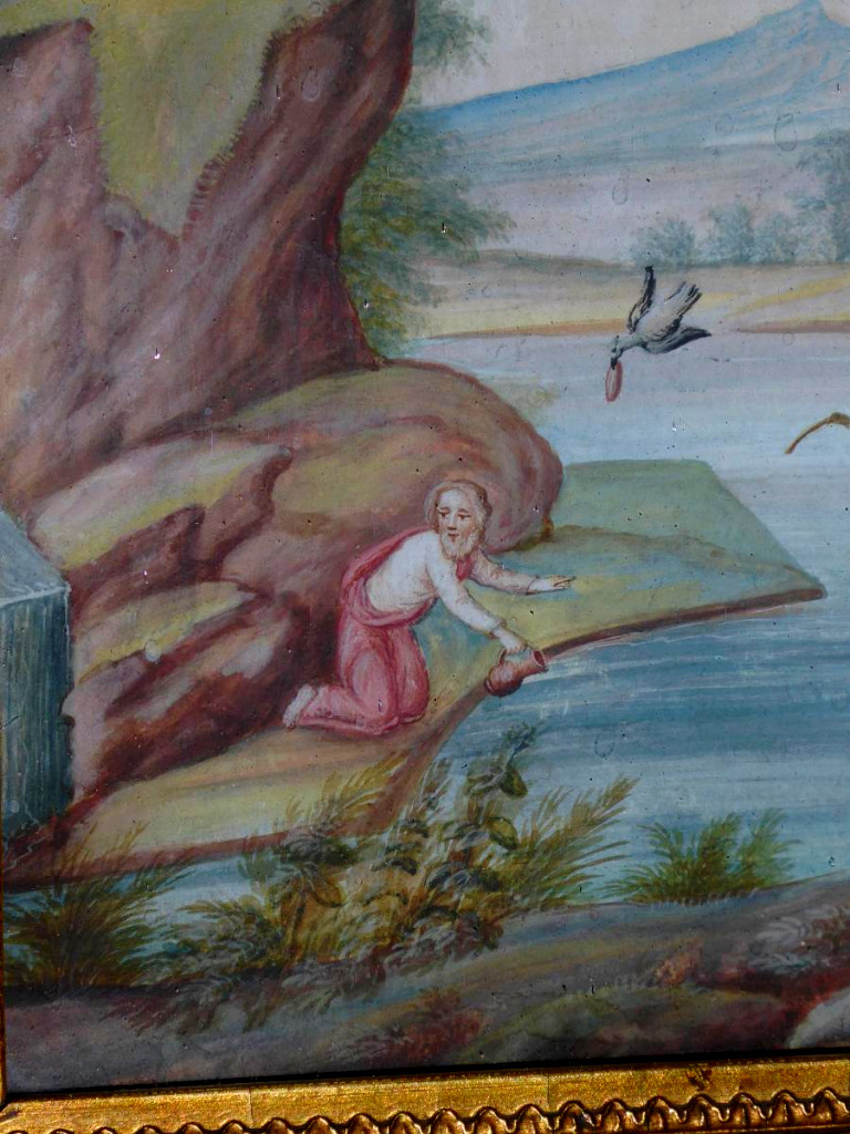 Religious Scene Gouache On Velin, Late Seventeenth Century Era, Paul The Hermit-photo-3