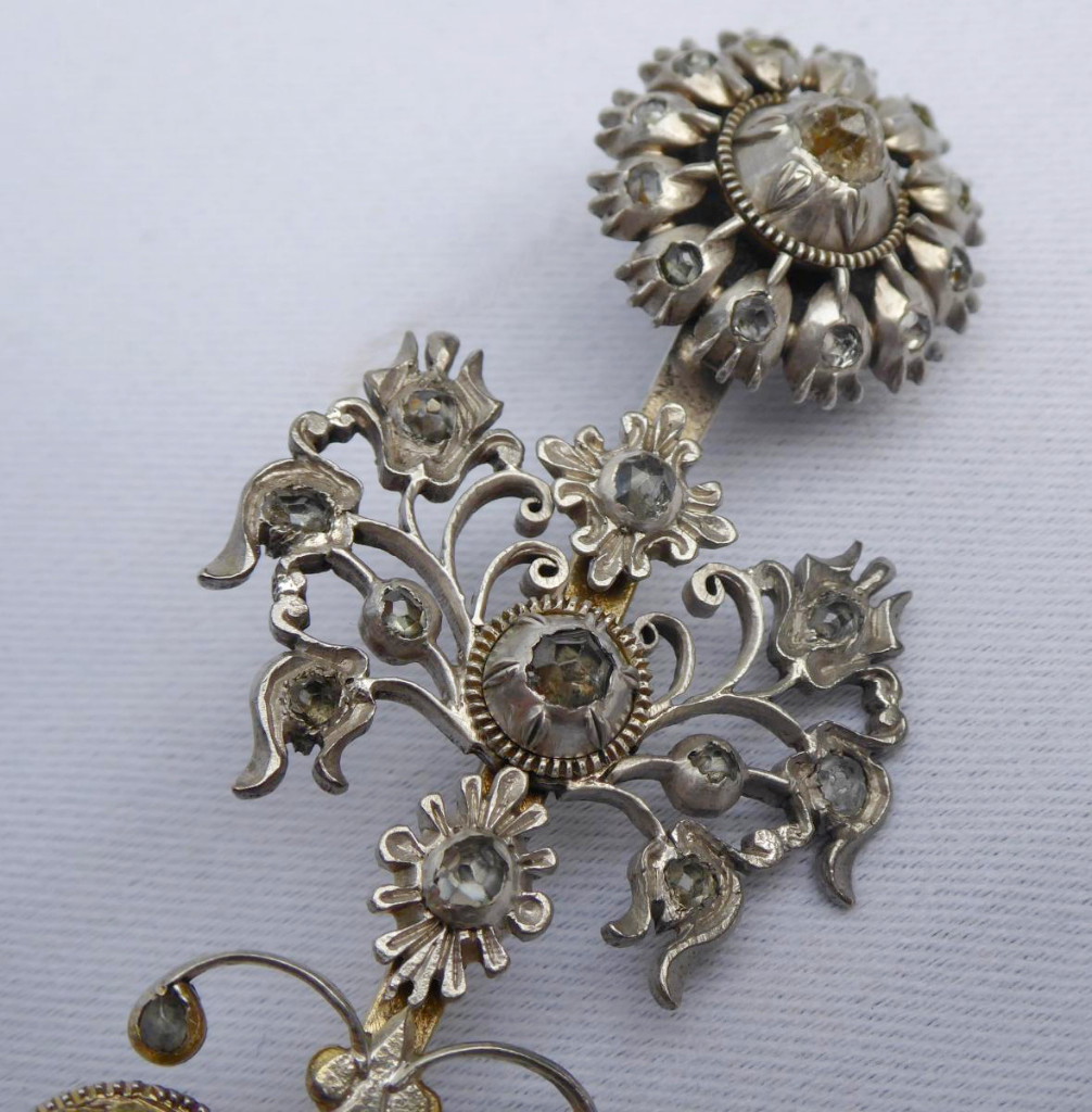 Brooch Eighteenth Century, Sterling Silver And Rhinestones, Jewel 1700's Normandy-photo-3