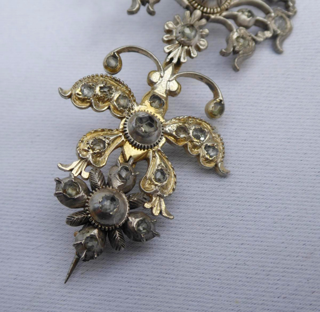 Brooch Eighteenth Century, Sterling Silver And Rhinestones, Jewel 1700's Normandy-photo-4