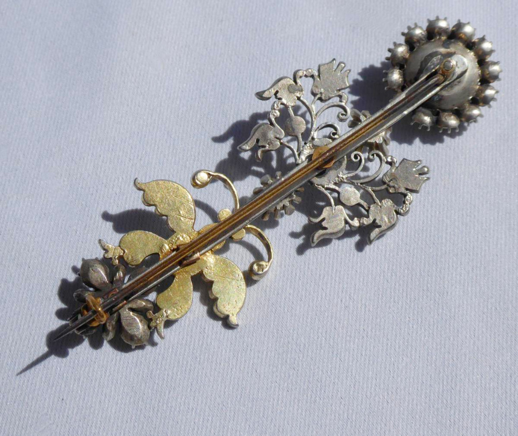 Brooch Eighteenth Century, Sterling Silver And Rhinestones, Jewel 1700's Normandy-photo-2