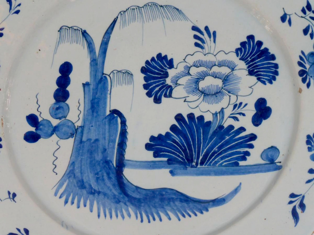 Grand Plat En Faience De Delft , Décor Japonisant , époque XVIIIe Siècle , Camaieu De Bleu-photo-2