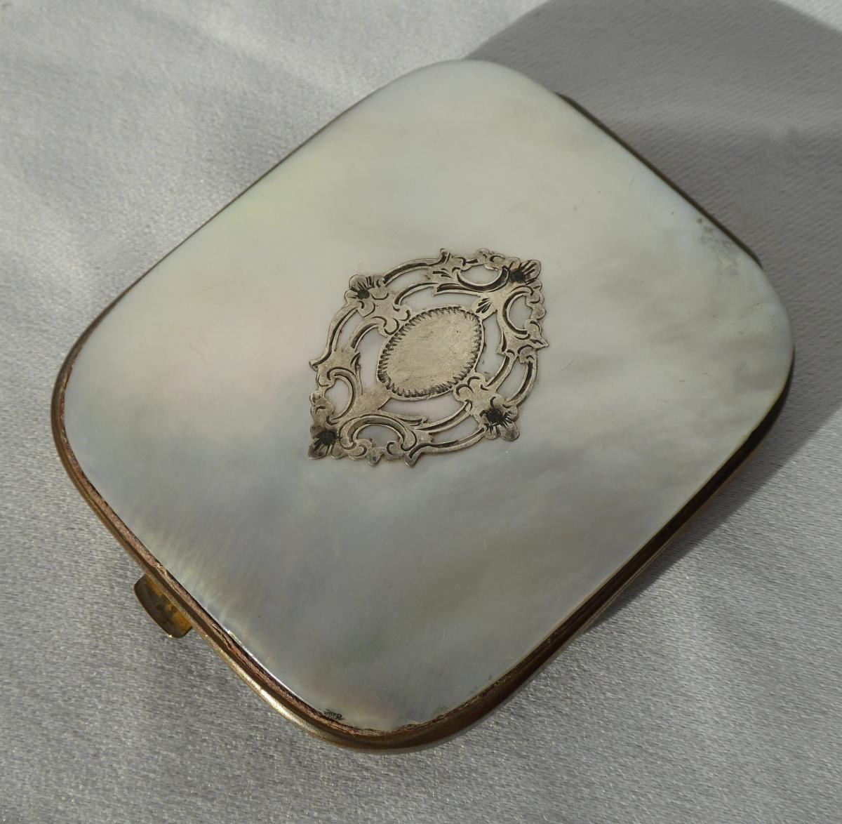 Souvenir Holder In Nacre, Hair Inlay Napoleon III Period Sterling Silver Frame Nineteenth-photo-2