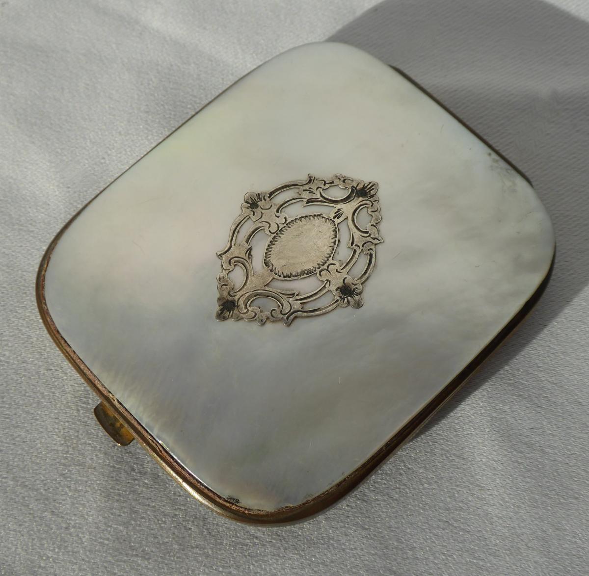 Porte Souvenir En Nacre, Marqueterie De Cheveux époque Napoléon III Monture Argent Massif XIXe-photo-2