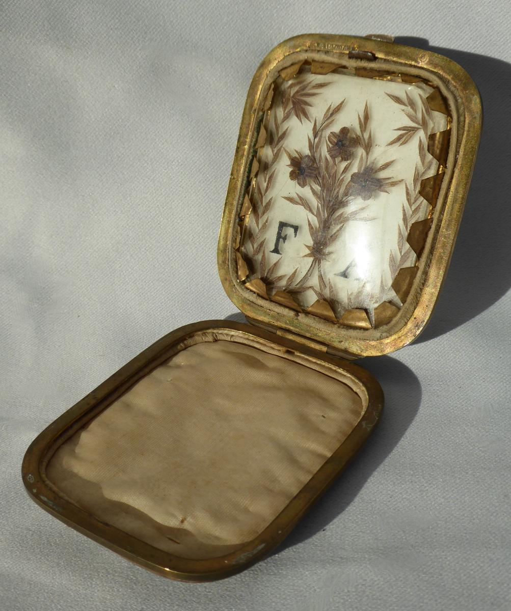 Porte Souvenir En Nacre, Marqueterie De Cheveux époque Napoléon III Monture Argent Massif XIXe-photo-3