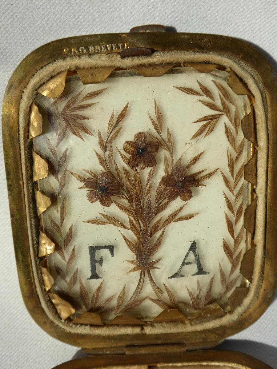 Porte Souvenir En Nacre, Marqueterie De Cheveux époque Napoléon III Monture Argent Massif XIXe-photo-4