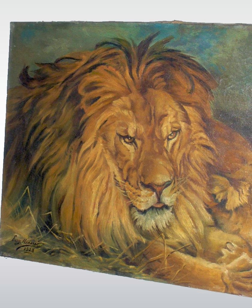 Huile Sur Toile Sujet Animalier "the British Lions" Signé & Daté Lion Fauve Géza Vastagh 1928-photo-2