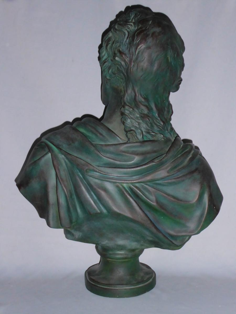 Bust Of Antoine Barnave Of Jean Houdon, Patinated Bronze Workshop Plaster, 19th Platre 1790-photo-2