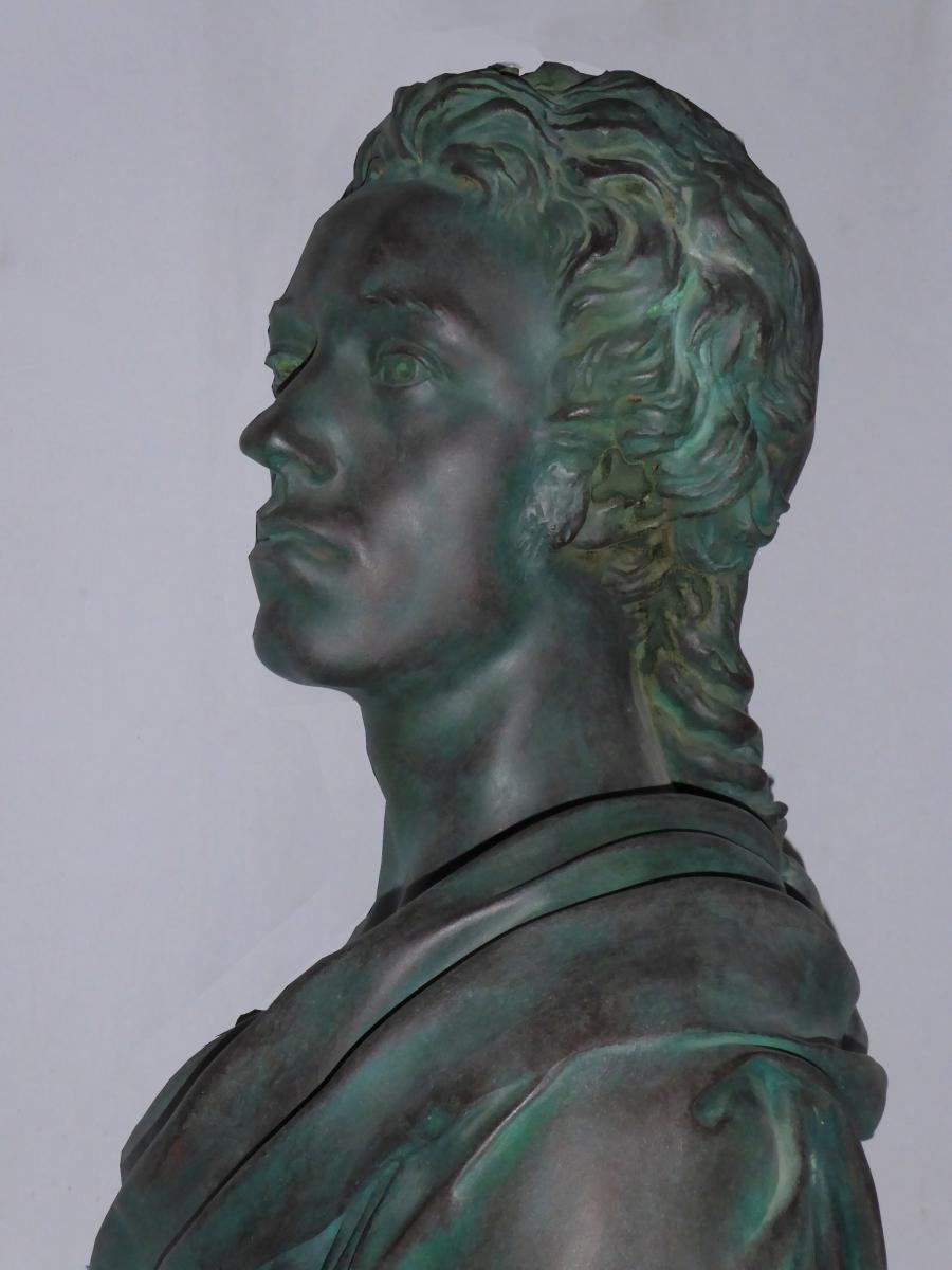 Bust Of Antoine Barnave Of Jean Houdon, Patinated Bronze Workshop Plaster, 19th Platre 1790-photo-4