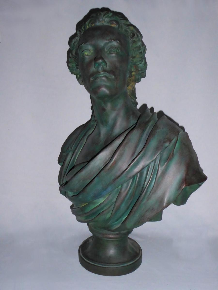 Bust Of Antoine Barnave Of Jean Houdon, Patinated Bronze Workshop Plaster, 19th Platre 1790-photo-2