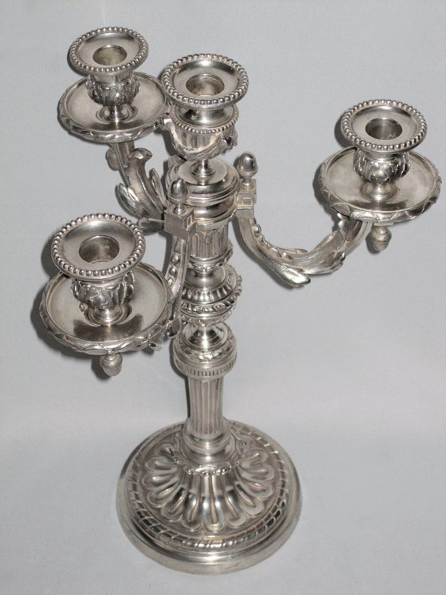 Candelabra / Chandelier System 3 Arms Light Louis XVI Style Bronze Silver Napoleon III-photo-2