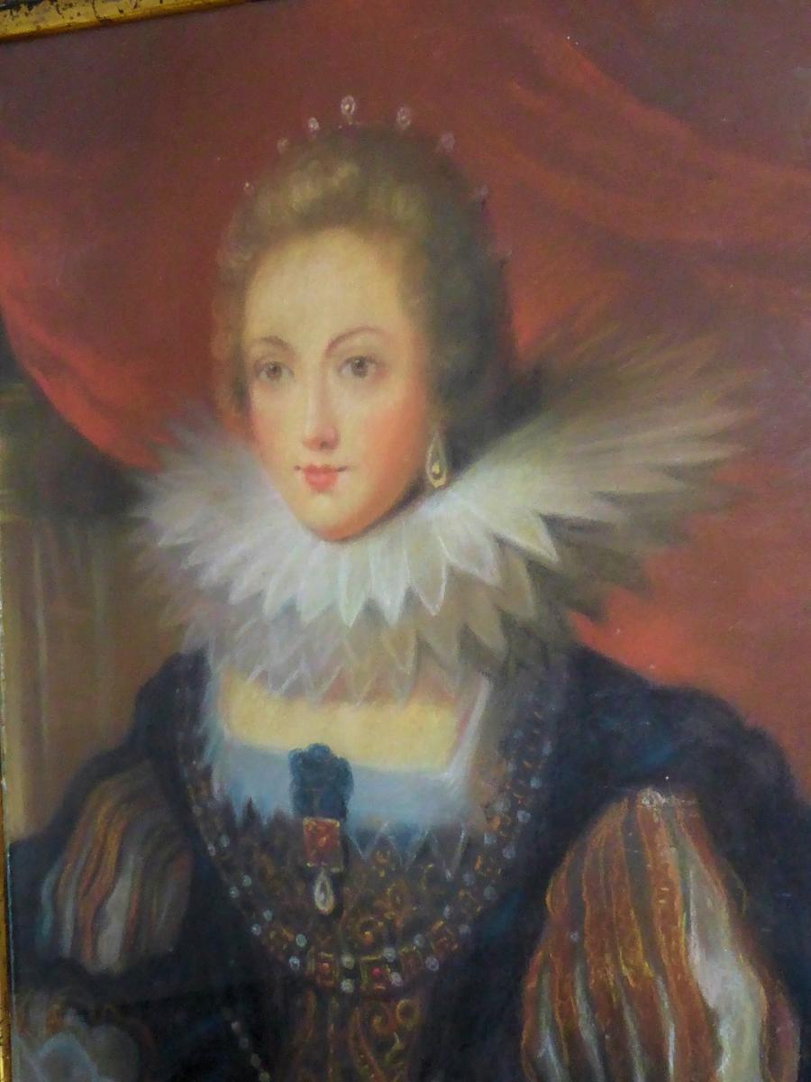 Portrait De La Reine De France Anne d'Autriche Rubens Pastel XIXe épouse Du Roi Louis XIII-photo-2