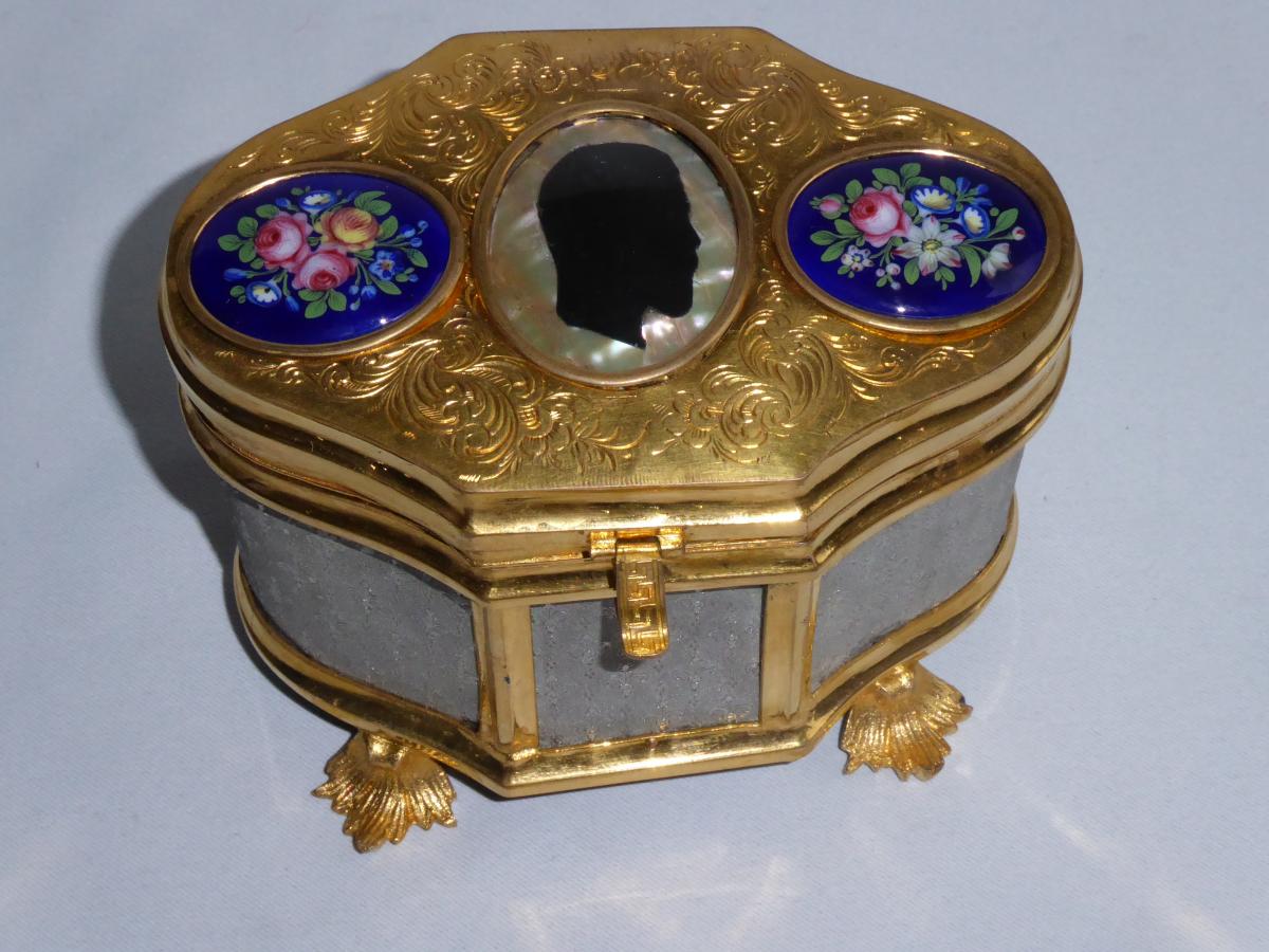 Jewelry Box, Box Nineteenth Fleur De Lys Profile Of Tsar Nicolas II Enamel Plate Enamel-photo-2