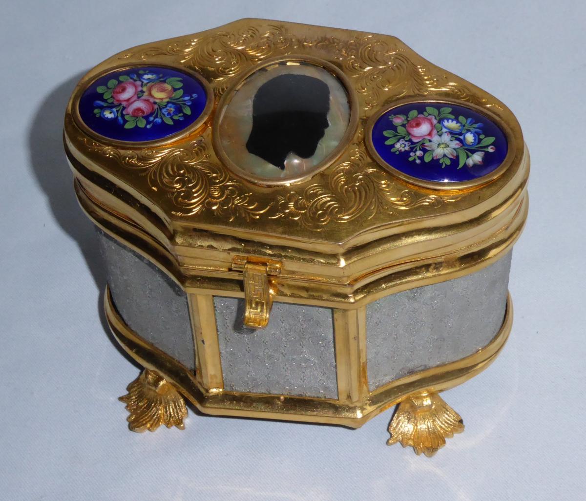 Jewelry Box, Box Nineteenth Fleur De Lys Profile Of Tsar Nicolas II Enamel Plate Enamel-photo-2