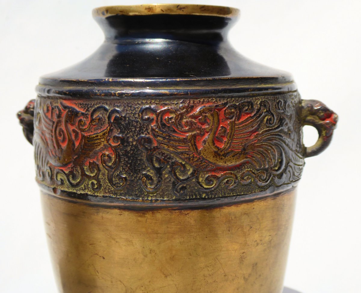 Pair Of Vases In Bronze Patina, China Nineteenth Century, Asian Object, Vase, Phenix Decor-photo-2