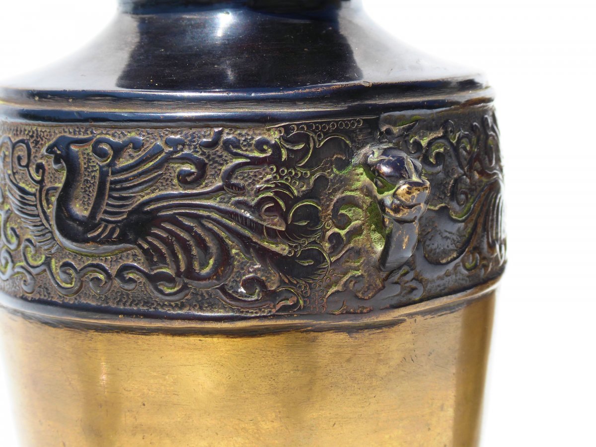Pair Of Vases In Bronze Patina, China Nineteenth Century, Asian Object, Vase, Phenix Decor-photo-1