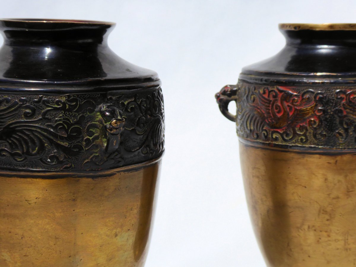 Pair Of Vases In Bronze Patina, China Nineteenth Century, Asian Object, Vase, Phenix Decor-photo-2