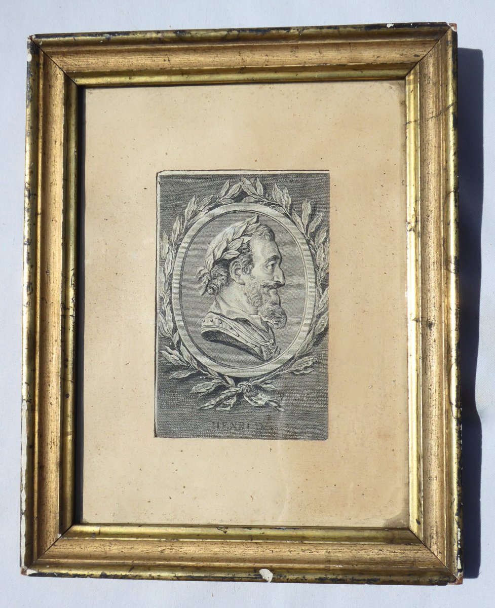 Engraving In Black Representing The Profile Of The King Of France Henry Iv, Bourbon, Eighteenth Century