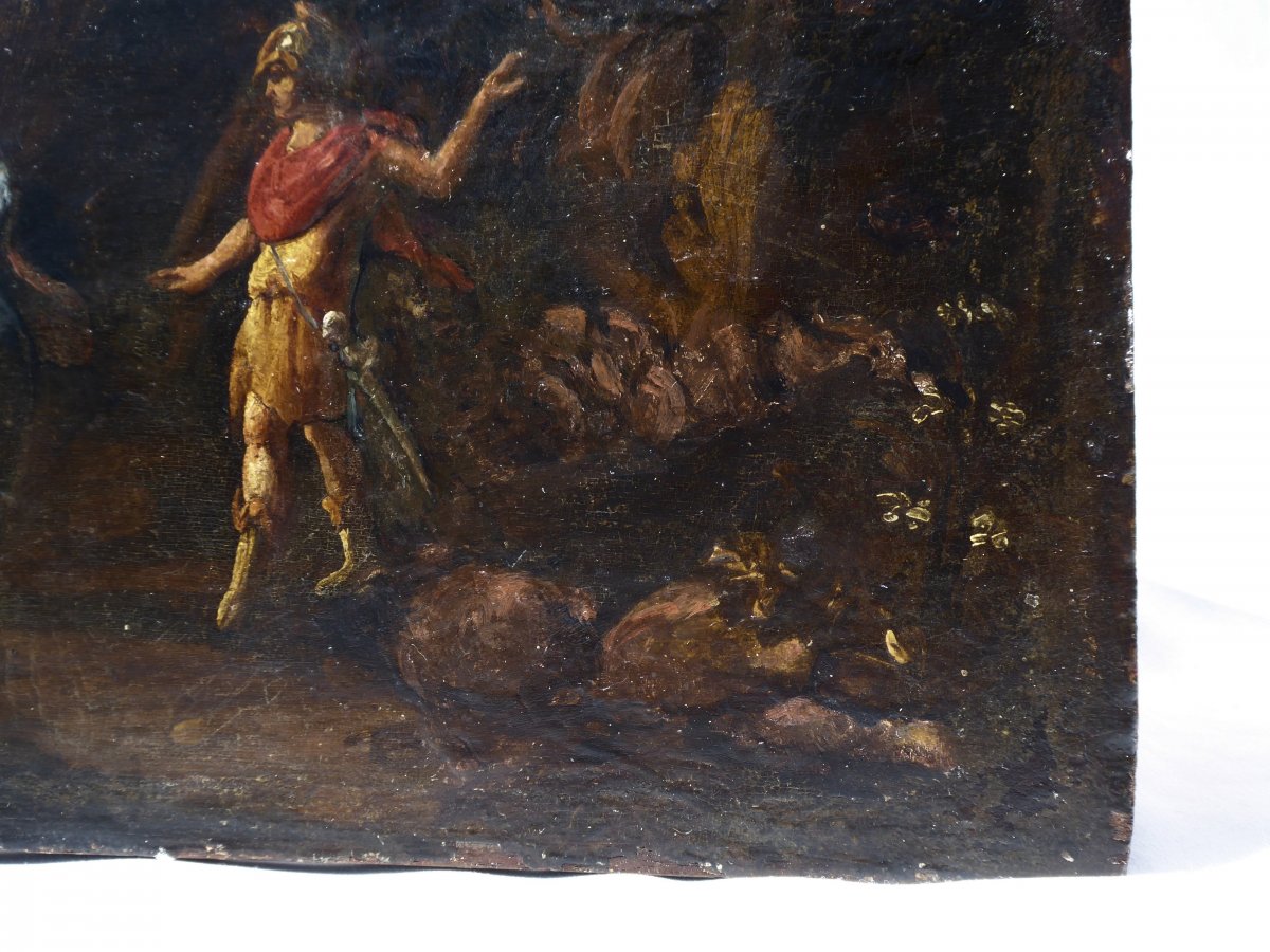 Oil On Wood Sign, Mythological Scene, God Mars & Aphrodite, 18th Century Style-photo-3