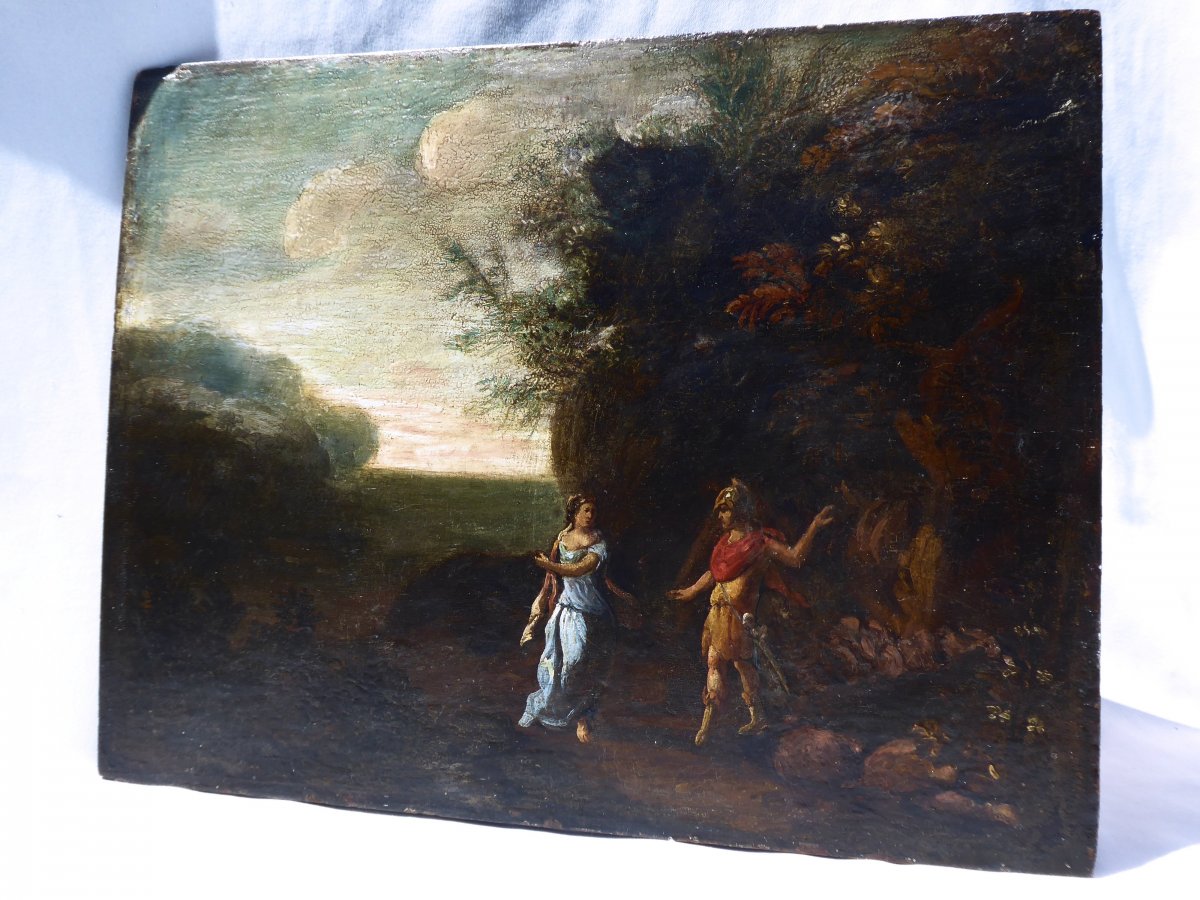Oil On Wood Sign, Mythological Scene, God Mars & Aphrodite, 18th Century Style