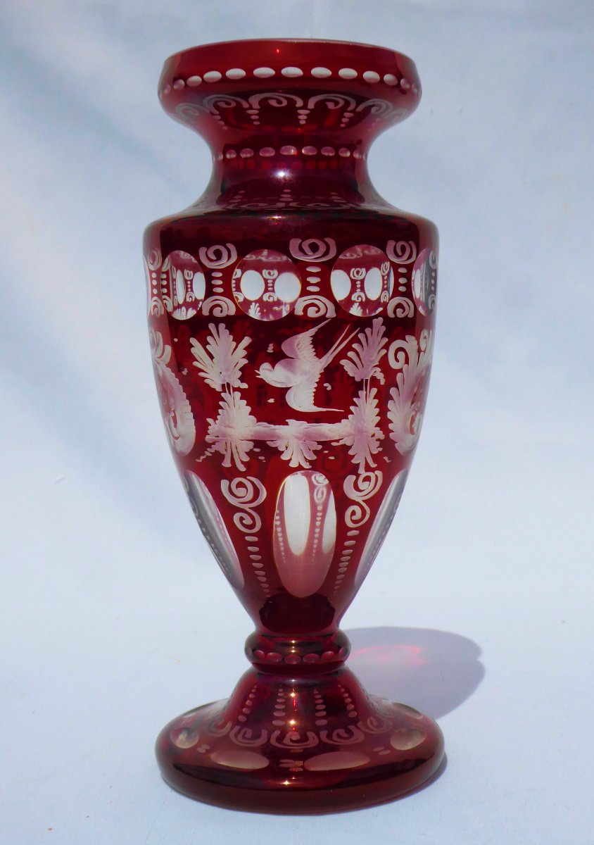 Bulb Vase Hyacinth Napoleon III, Crystal Bohemian, Red Garnet Nineteenth
