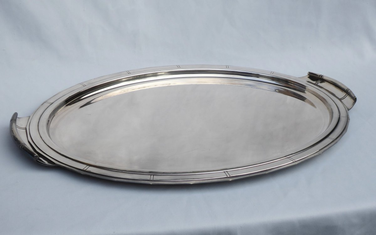 Large Silver Metal Serving Tray, Art Deco, Style 1925-photo-2