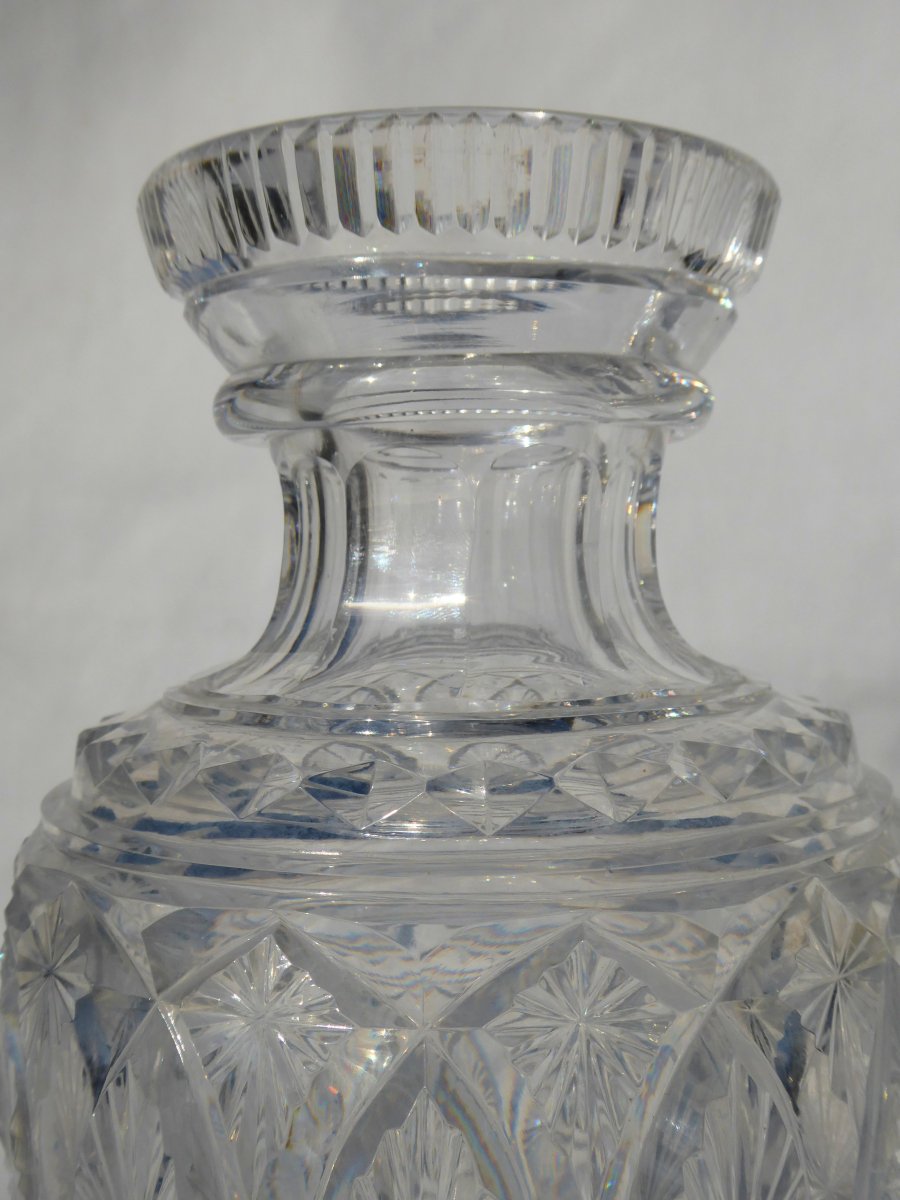 Vase Balustre En Cristal Taillé De Baccarat / Le Creusot , Style Charles X 1820 , Médicis -photo-2
