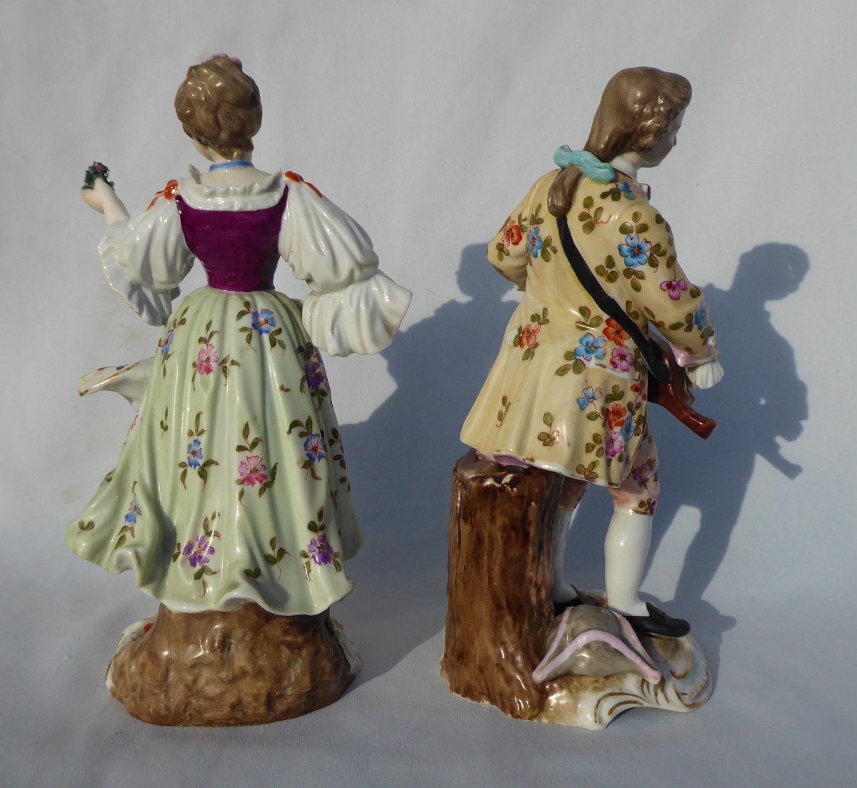 Paire De Sujets En Porcelaine Allemande De Volkstedt , Style Meissen , Couple Galants , XIXe-photo-4