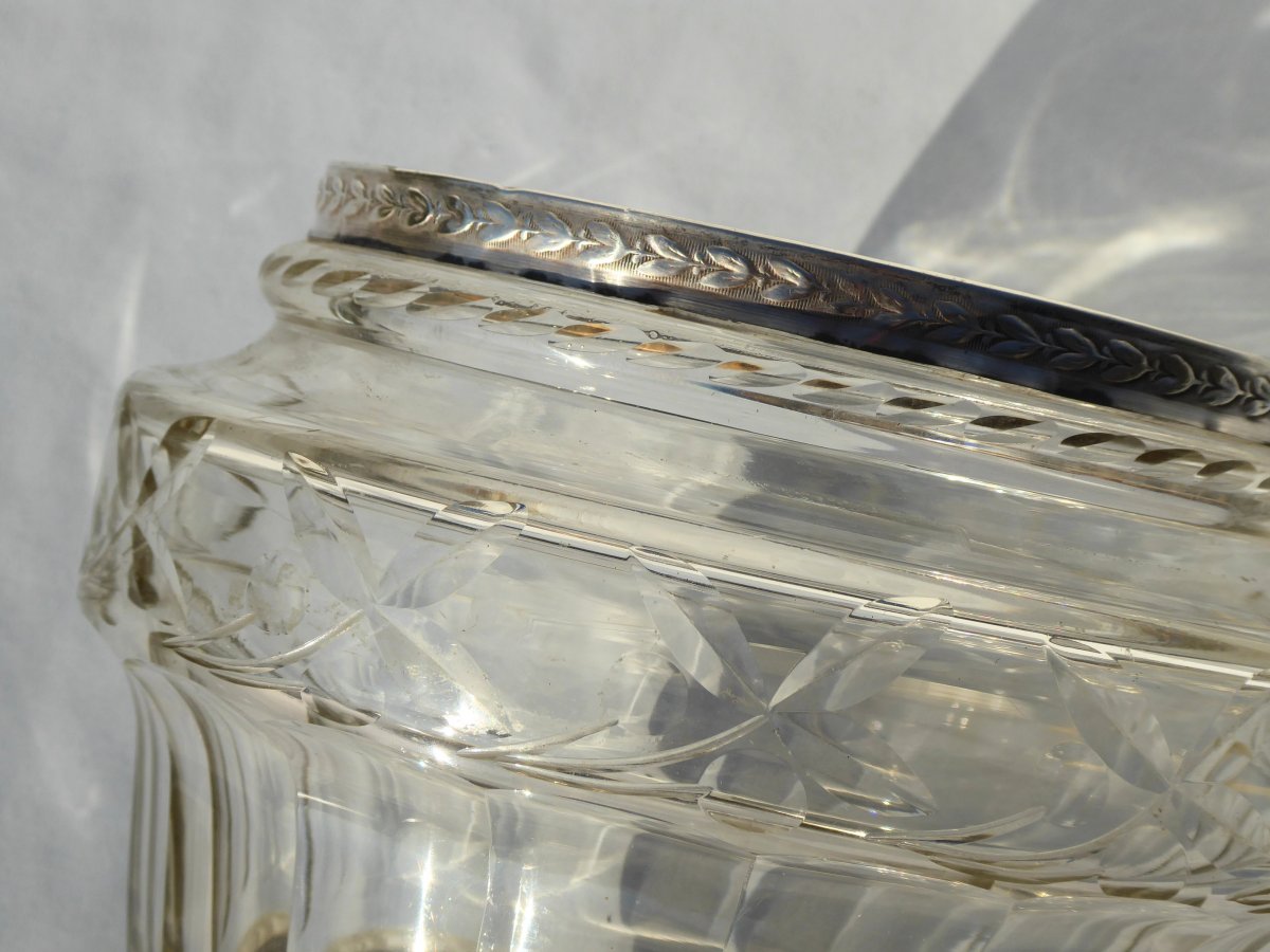 Vase Photophore En Cristal Taillé Et Argent Massif , Style Premier Empire XIXe , Tête Minerve-photo-2