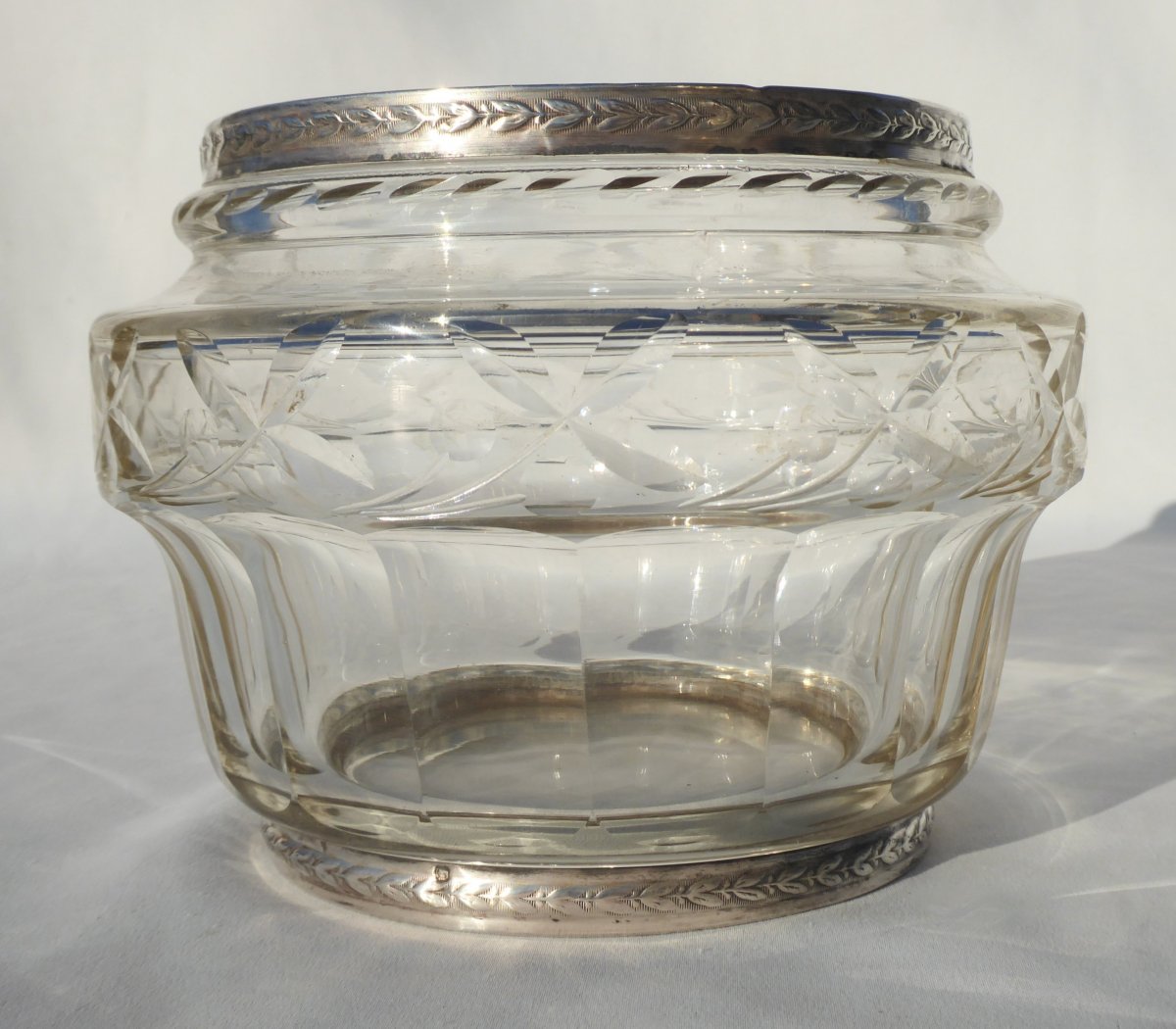 Vase Photophore En Cristal Taillé Et Argent Massif , Style Premier Empire XIXe , Tête Minerve