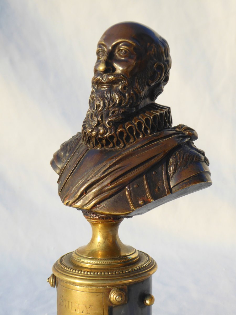 Bronze Bust Sculpture Restoration Period, Duke Of Sully Minister Of The King Of France Henri Iv-photo-1