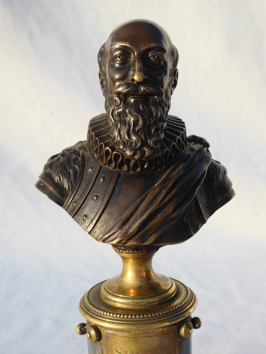 Bronze Bust Sculpture Restoration Period, Duke Of Sully Minister Of The King Of France Henri Iv-photo-2