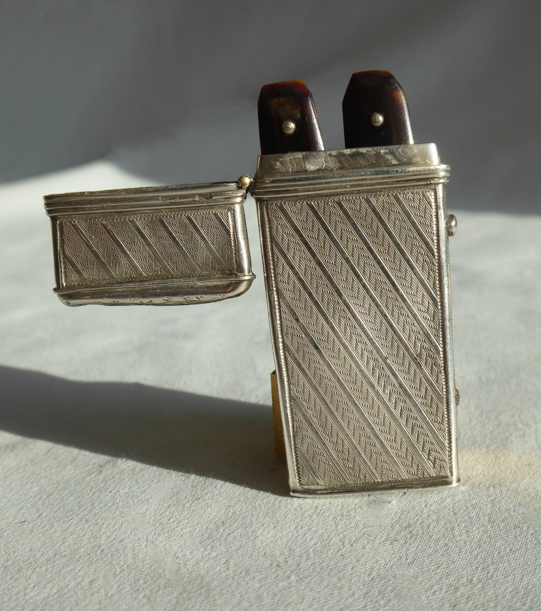 Nécessaire à Manicure En Argent Massif & écaille De Tortue , Flammes De Vétérinaire  XIXe écrin-photo-3
