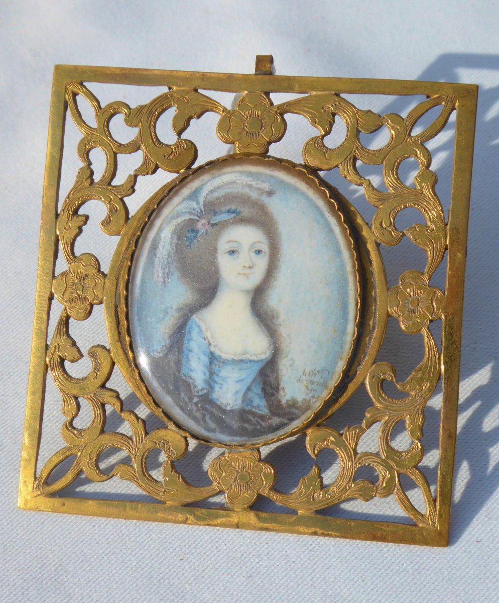 Portrait Peinture Miniature  Epoque Louis XV , Signée Jeune Femme De Qualité XVIIIe