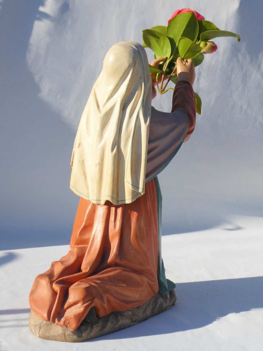 Virgin In Prayer Polychrome Wood, Sculpture Of Devotion, Sainte Orante, XIXth Napoleon III-photo-3