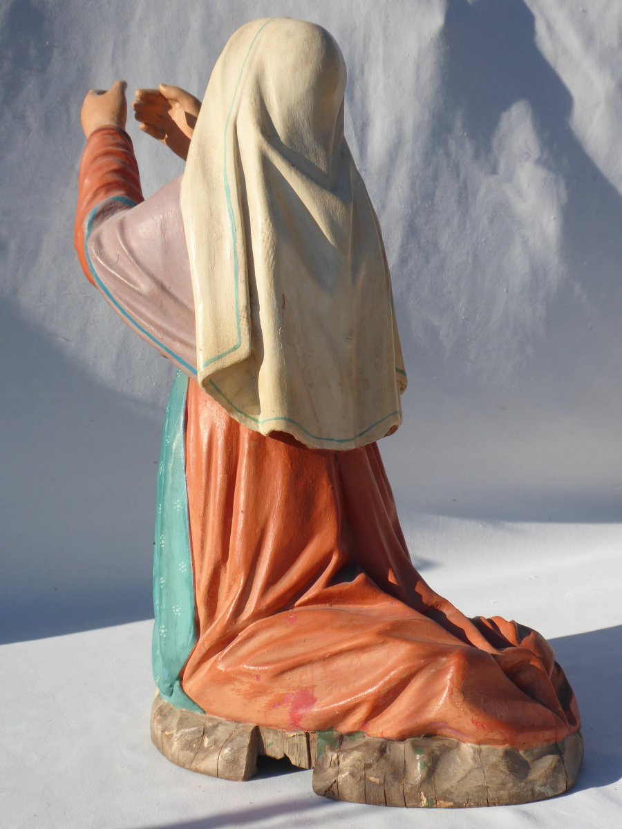 Vierge En Priere Bois Polychrome , Sculpture De Dévotion , Sainte Orante , XIXe Napoléon III-photo-4