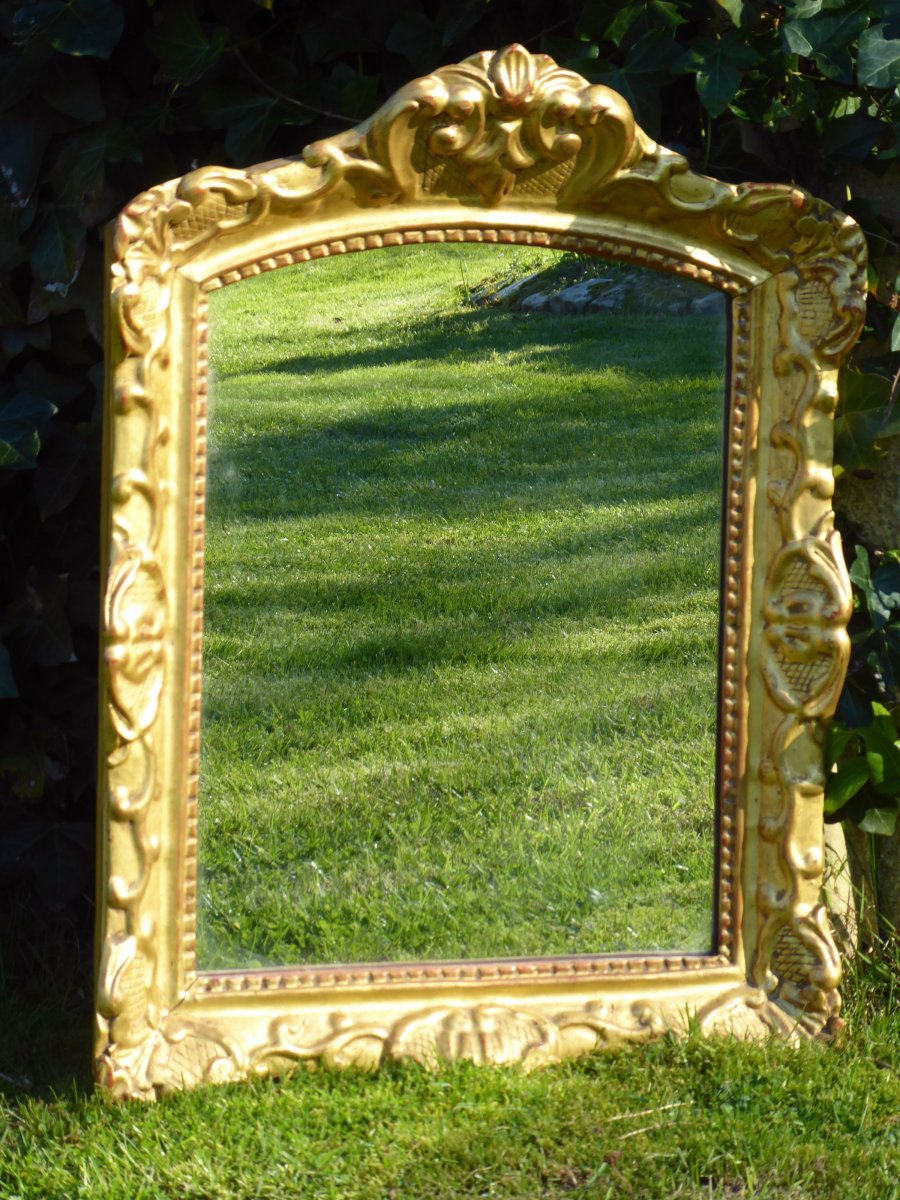 Miroir En Bois & Stuc Doré , Style Régenc E , époque XIXe Siecle , Au Mercure , Dorure d'époque-photo-2