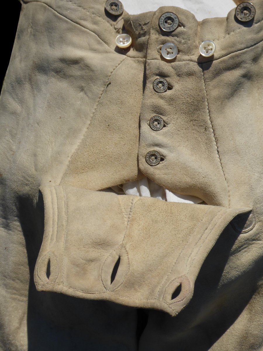 Culotte En Peau Début Du XIXe Siecle , Pantalon Premier Empire Boutonnage à Pont Uniforme Cuir -photo-4