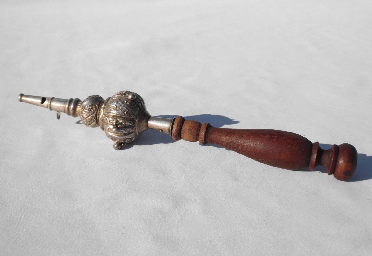 Large Nurse Rattle In Sterling Silver Nineteenth Time Complete Napoleon III Baptism Toy Baby