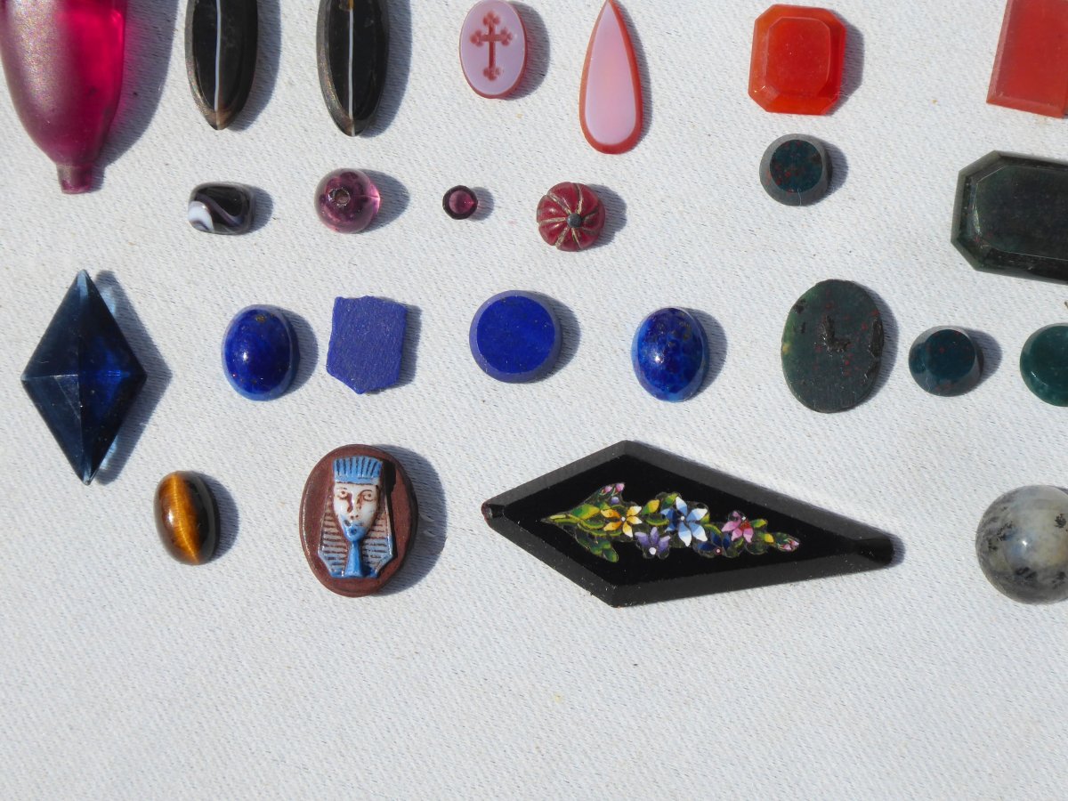 Lot Of Intaglio / Virgin Agate Cameos / Lapis, XIXth Jewels Micro Mosaic Seal Matrix-photo-3