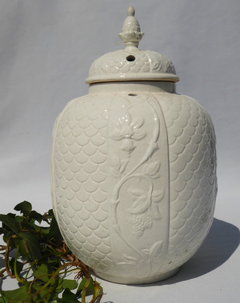 Grand Vase Couvert / Pot Pourris Faience / Porcelaine De Saint Cloud XVIIIe Brule Parfum-photo-2