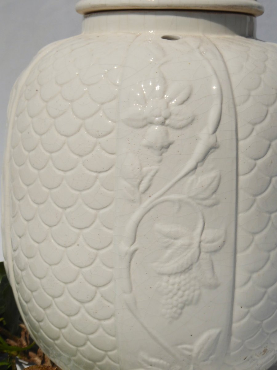 Grand Vase Couvert / Pot Pourris Faience / Porcelaine De Saint Cloud XVIIIe Brule Parfum-photo-3